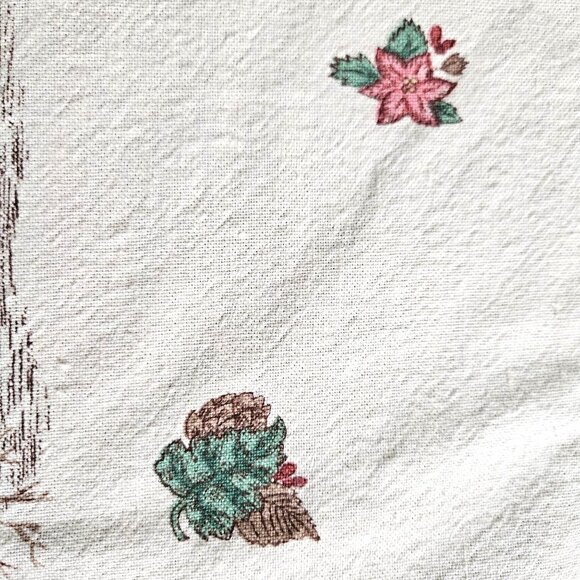 Winter Rustic Rectangle Tablecloth Linen Cloth Cover White Green Brown 61" x 55" - Picture 4 of 10